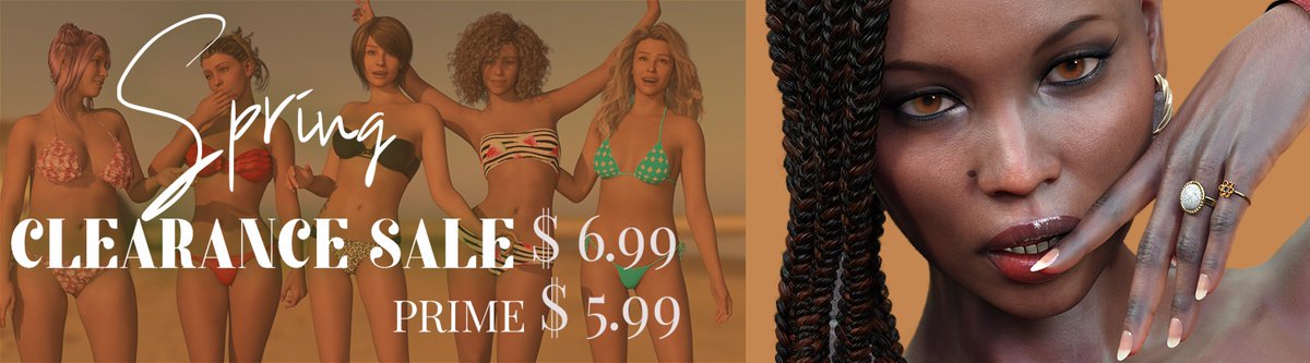 'Spring Clearance Weekend Event' - products at $6.99 for all - $5.99 for PRIME members renderosity.com/article/28508/…