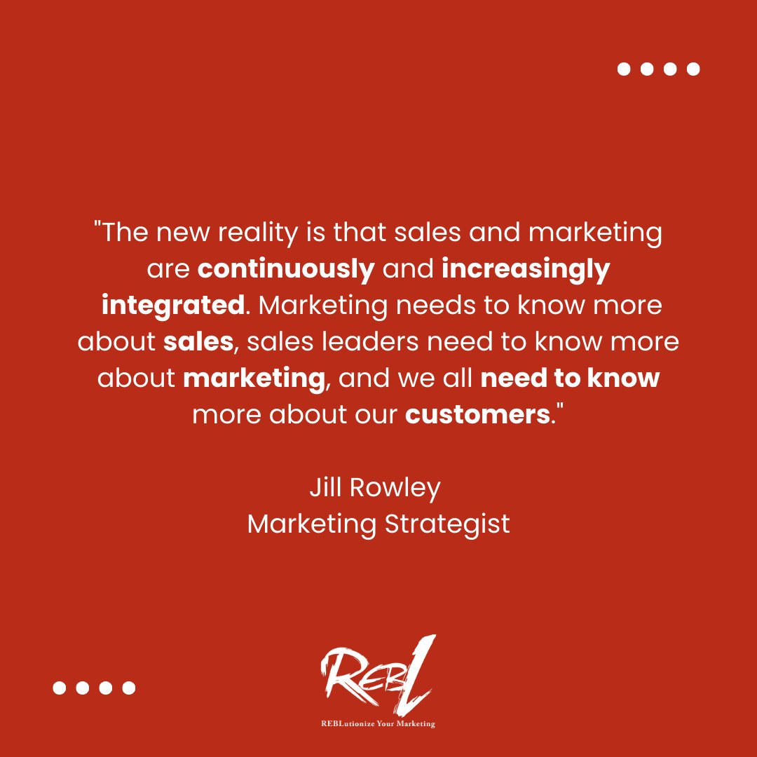 Marketing guru Jill Rowley hits the nail on the head: Today's business landscape demands sales & marketing integration.

By working together, sales and marketing can become a powerful force for business growth!📈

#salesandmarketing #customerexperience #jillrowley #rebmarketing