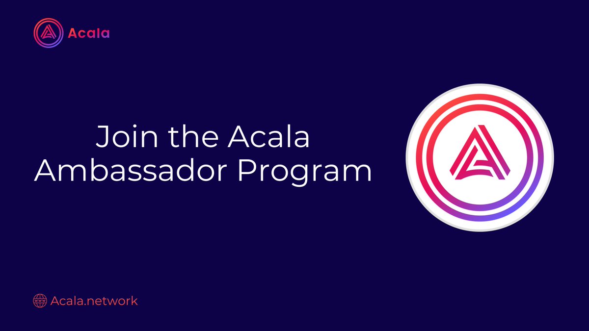 Acala Ambassador Program! 

If you wish to contribute to the @AcalaNetwork then follow two simple steps:

1. Fill this form 
docs.google.com/forms/d/e/1FAI…
2. Say Hello in the New-Ambassador channel in Acala Discord
discord.com/invite/7vHp97R…

Welcome on board!

#Acala #Polkadot