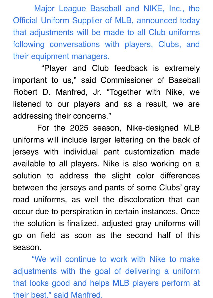 MLB and Nike officially announce they will be making changes with the uniforms.