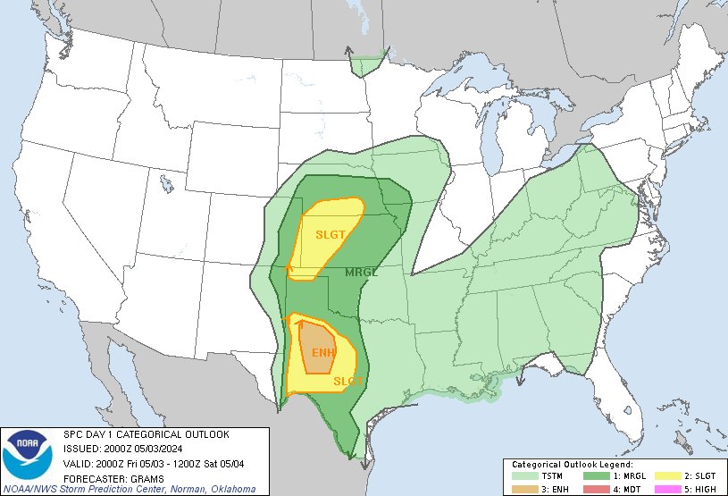 3:02pm CDT #SPC Day1 Outlook Enhanced Risk: in a part of west TX spc.noaa.gov/products/outlo…