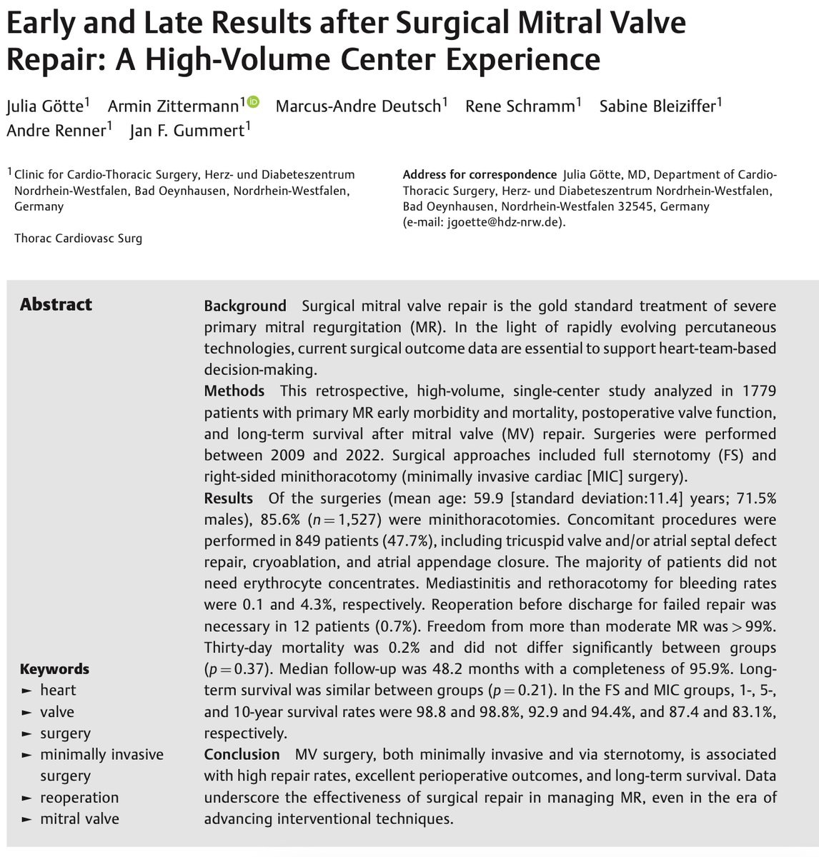 🔬 Surgical MVr remains the gold standard for severe primary MR. This study, analyzing 1779 patients, highlights high repair rates, excellent outcomes, and long-term survival with both full sternotomy and minimally invasive approaches 🏥👨‍⚕️

🔗 shorturl.at/gqW67