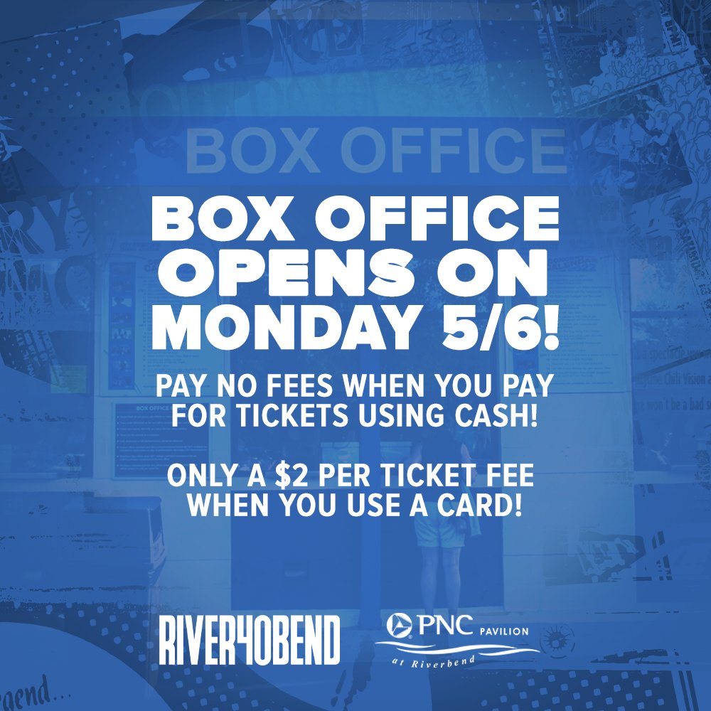 The Riverbend Music Center & PNC Pavilion box office will open for the 2024 season starting this Monday, May 6. Patrons will be able to view box office hours by the day using the new Calendar function on our website: riverbend.org/calendar#Conce…