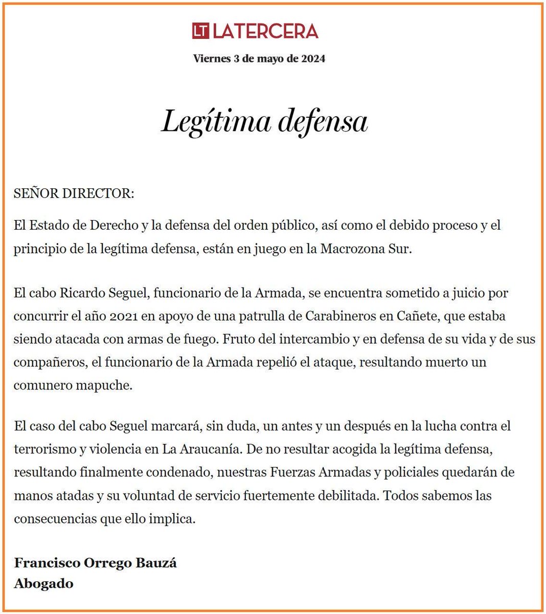 #legitimaDefensa #EstadoDerecho #FFAA #Coherencia ⁦@GabrielBoric⁩