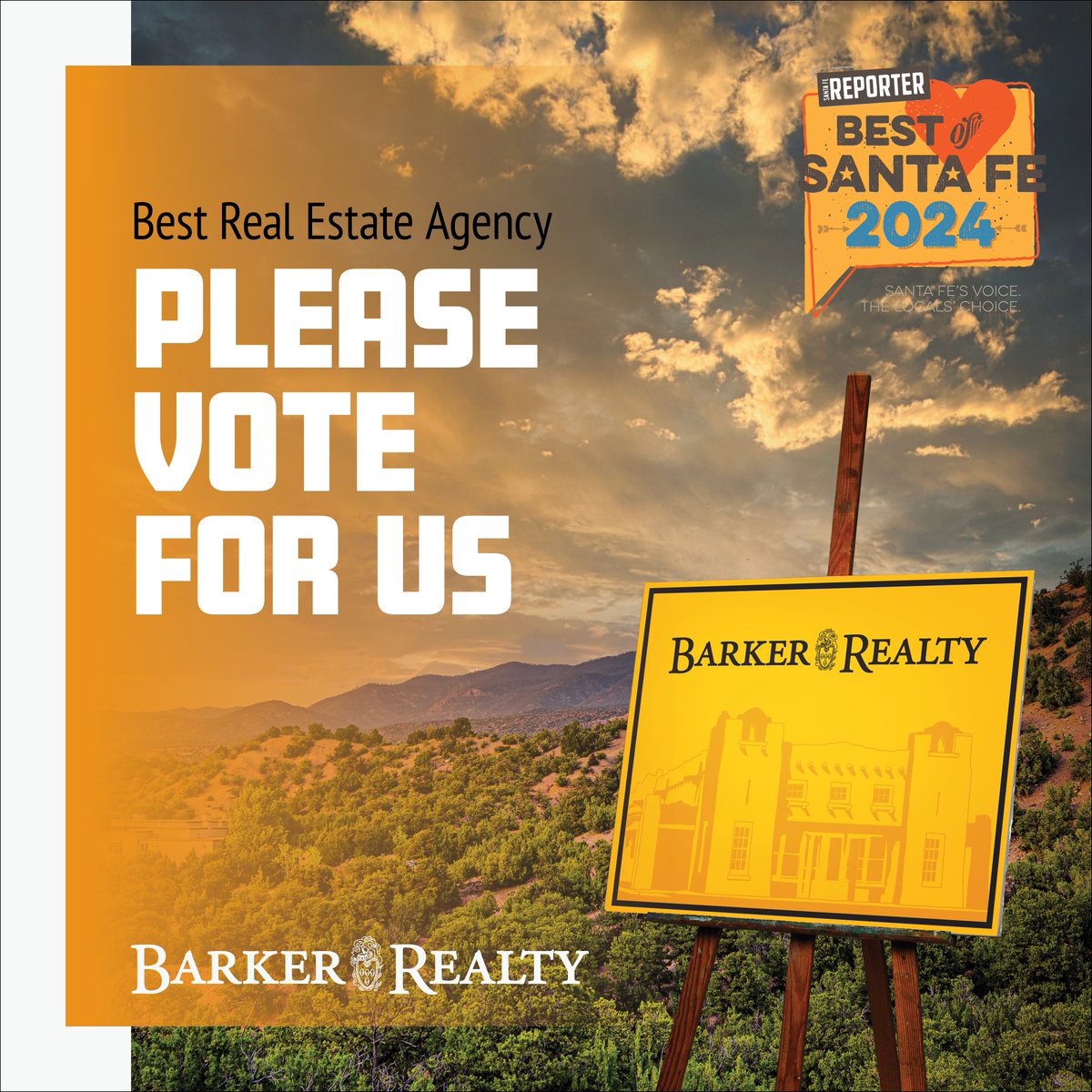 VOTE Barker Realty :: Best Real Estate Agency!!
👉  vote.sfreporter.com/home-services/…
We ❤️ you and appreciate you, Santa Fe! The Locals' Choice for over 50 years.

.

#bosf2024 #santafe #howtosantafe #santaferealestate #thecitydifferent #santafenm #santafeliving