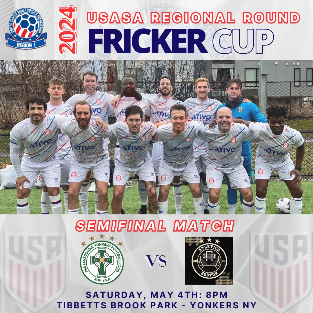 🤩🏆 Tomorrow <a href="/atletico_boston/">Atletico Boston</a>  travels to Yonkers New York to take on <a href="/Lansdownebhoys/">Lansdowne Yonkers FC</a>  from <a href="/ENYSSASoccer/">ENYSSA</a>  in the <a href="/USASARegion1/">USASA Region I</a> Werner Fricker Open Cup Semifinals!

💪Let’s go!!!