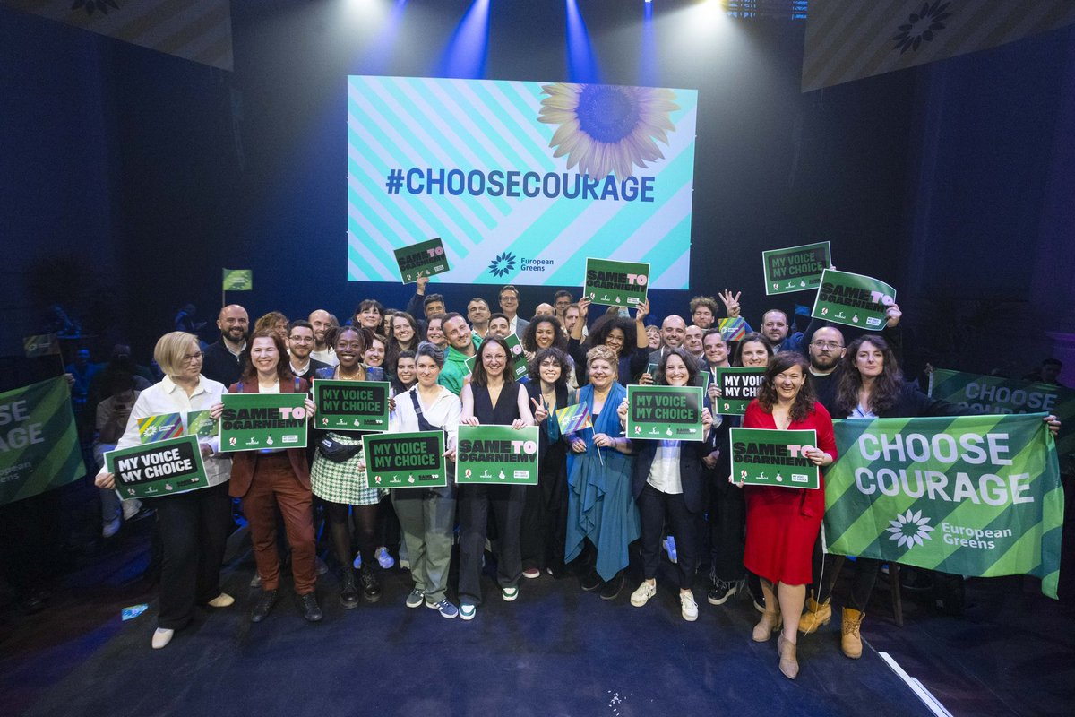 🔥 The energy in the room was electric as Greens from all over #Europe joined us for our 2024 electoral rally in Brussels.   We have both the ideas and the courage to make a real change for the future of Europe.   We #ChooseCourage.   🌱 Vote on 6-9 June & better yet, vote Green.