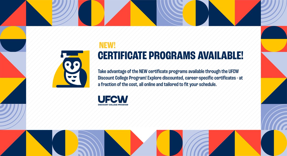 What's new with the UFCW Discount College Program? Glad you asked! Certificate programs are now available to UFCW members & families! Grow your skillset in a fraction of the time or cost of a full degree. Learn more: bit.ly/3JL7KlC