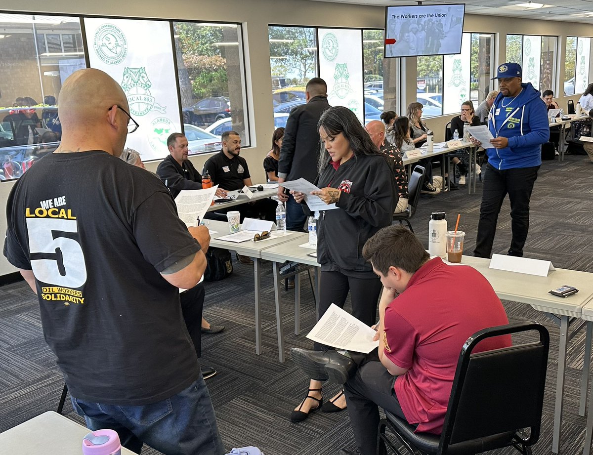 “Organizing is providing people with an opportunity to become aware of their own capabilities and potential.” — Fred Ross, Sr. Day 1 of our organizing institute in Alameda, where we are empowering workers with knowledge and tools to build a better union in their workplace!