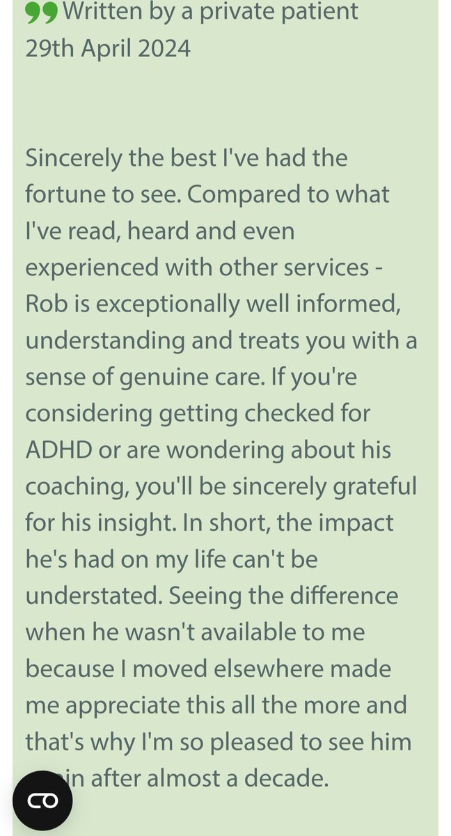 Such a humbling review to receive recently at iwantgreatcare.org/search?search=…
#adhd #coaching #holistic #personcentred