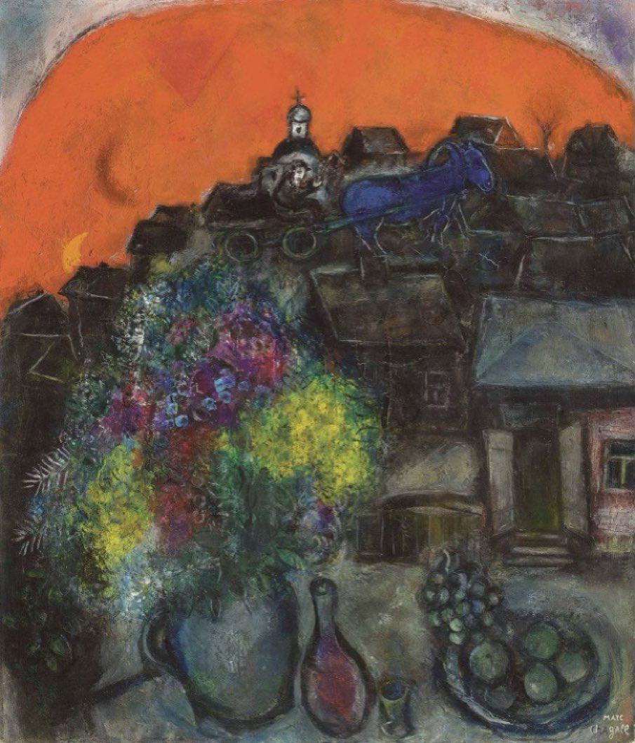Marc Chagall - Village noir au ciel rouge