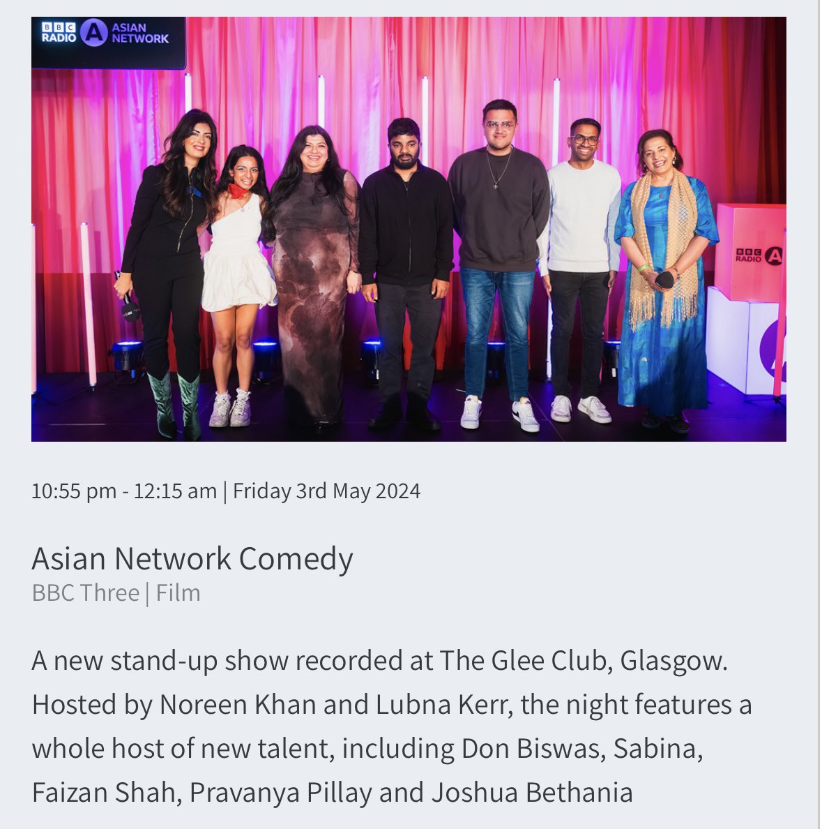 You can watch @bbcasiannetwork Comedy Night at 11pm on @bbcthree tonight at 11pm!! Do tune in 😁