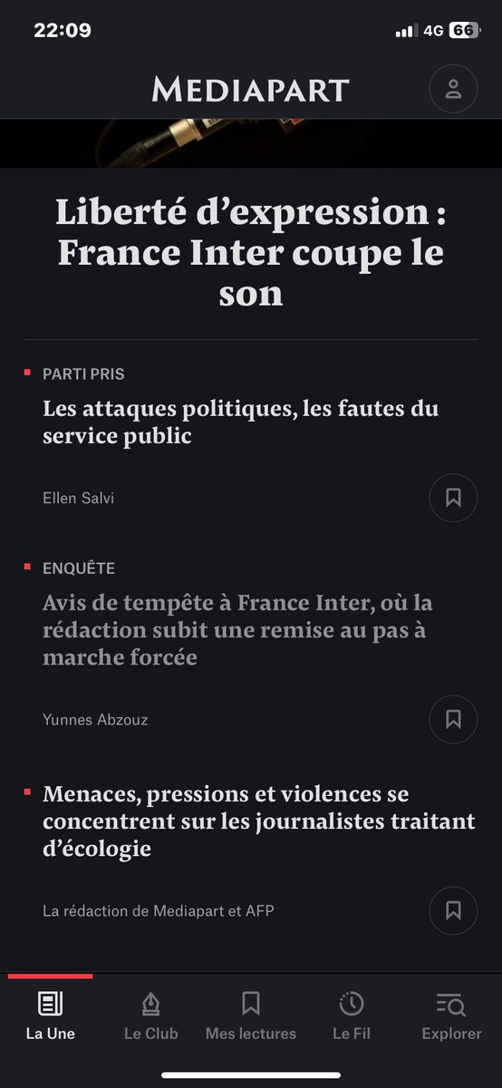 « Liberté d’expression : France Inter coupe le son » en Une de Mediapart ce soir. Avec @ellensalvi mediapart.fr