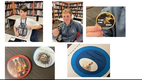 During their study of The Odyssey, English 9 students researched an assigned God or Goddess, culminating with creating pins with their God/Goddesses name and a slogan they would stand by! The “pin maker” is a wonderful tool that students can use in our library! @RVCSchools
