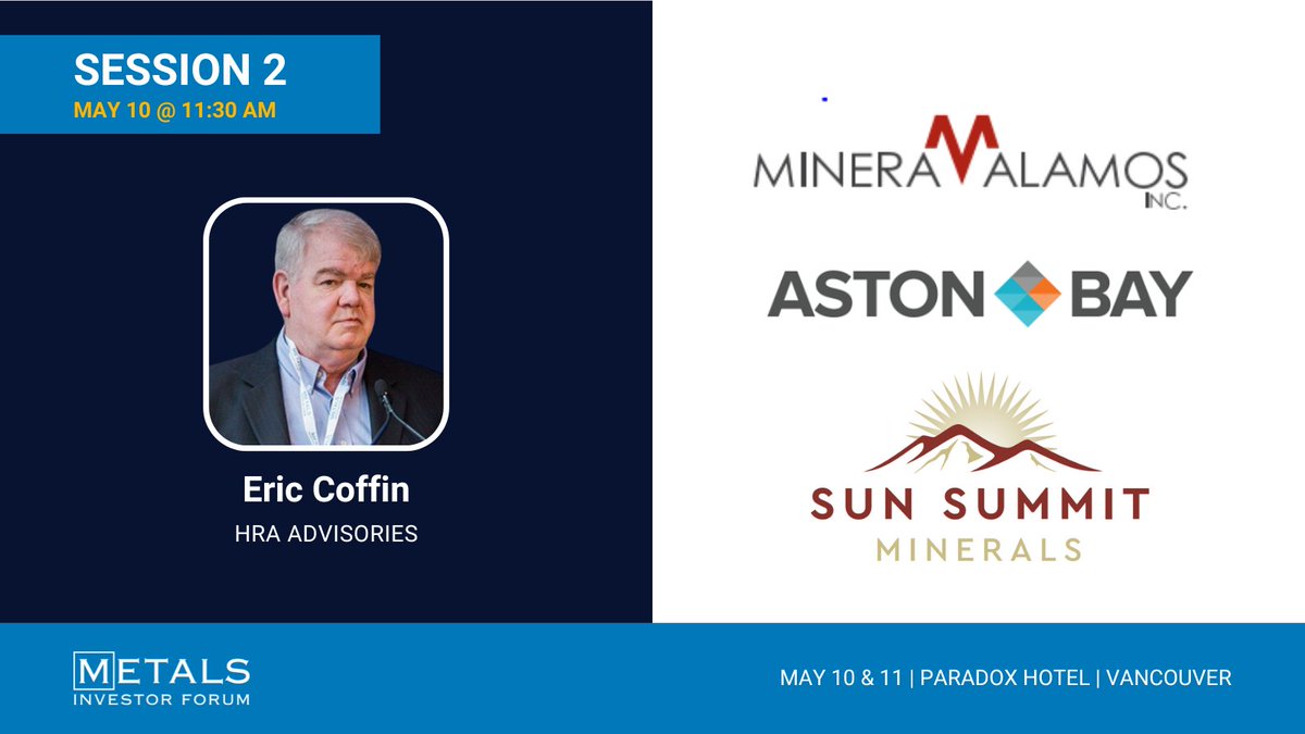 Eric Coffin has selected some of his top companies to present at next week's event! Register today to hear from @MineraAlamos, @AstonBayCuAu & @SunSummitMin. 🔗bit.ly/4baoMpc #MIF2024 #Mininginvestment