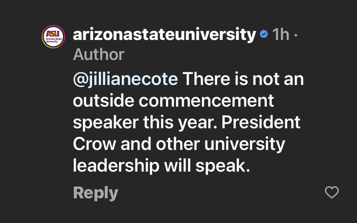 There will NOT be an outside commencement speaker this year. #ArizonaStateUnivetsity