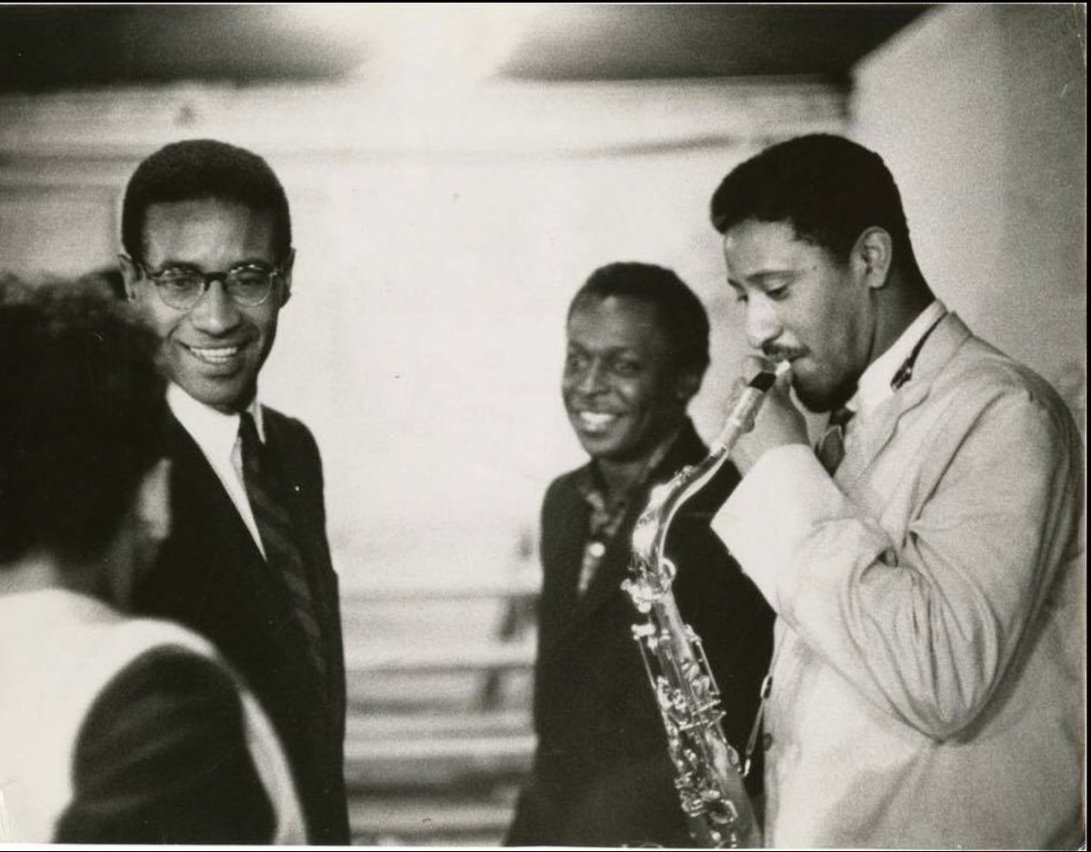 “I think music...should be very high+above everything else. It is a beautiful way of bringing people together, a little bit of an oasis in this messed-up world.”-@sonnyrollins Amen! Join me tonight 6pmEST @wbgo as we come together in the name of #jazz (Pic: Max, Sonny, Miles)