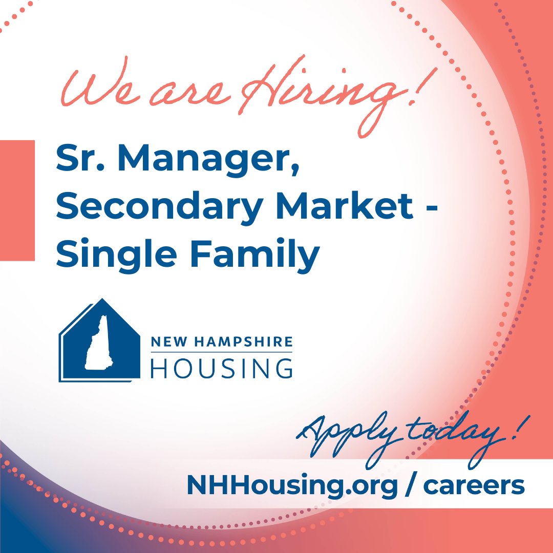 We’re seeking a full-time Sr. Manager, Secondary Market – Single Family for our Finance & Accounting Division who will play a crucial role in managing loan programs that contribute to our mission. To apply, visit hubs.ly/Q02w3DPd0.

#NHHousing #Hiring #NHJobs #FinanceJobs