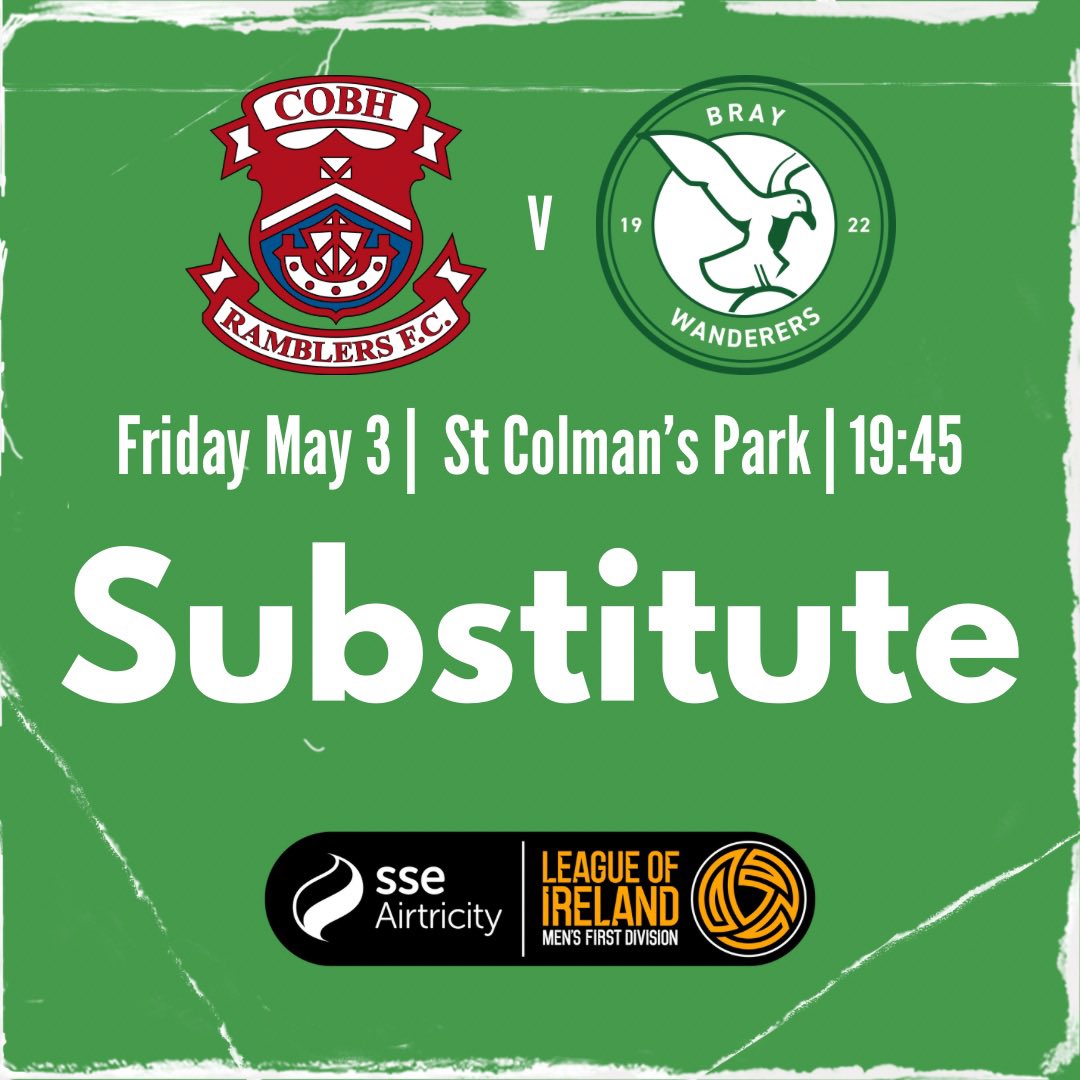 ⏱️ 7️⃣0️⃣ First Cobh sub. James O’Leary for Phillips. COBH 2 BRAY 1