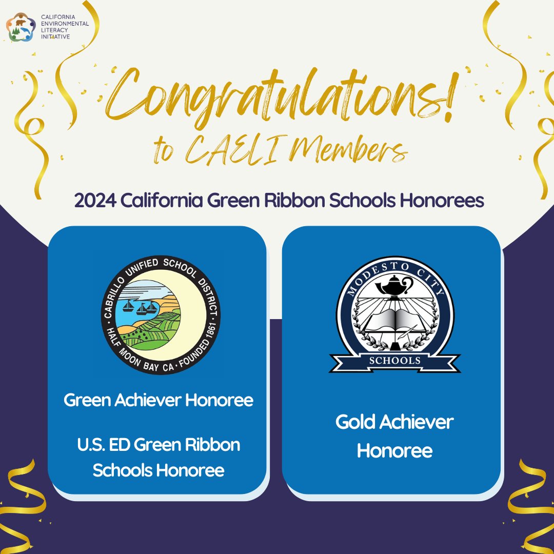 Congratulations to both @CabrilloUsd and @MCS4Kids for being recognized by the California Green Ribbon Schools Program! 🎊 Both school districts exemplify effective environmental and sustainability education programs and provide students a rich environment for learning.