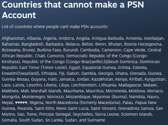 Países donde no se puede usar PSN