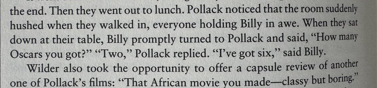 after billy wilder sat thru sydney pollock's remake of 'sabrina,' he made pollock sit thru the longest lunch of his life: