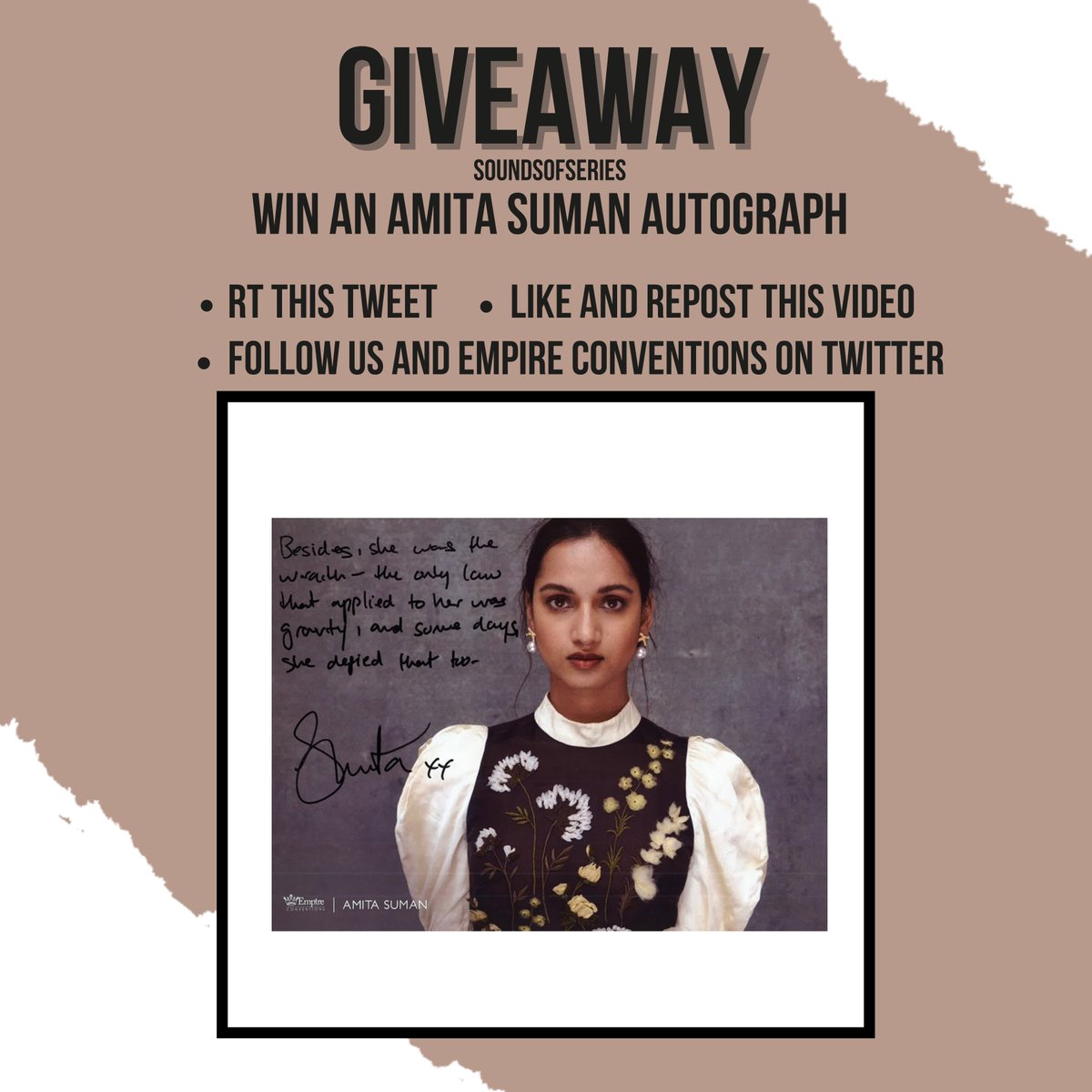 GIVEAWAY | Win an autograph signed by Amita Suman at ASOCAS 2 in Paris ! TO ENTER : ◾️ RT this tweet ◾️ Follow us and @EmpireConv ◾️ Like and repost : tiktok.com/@soundsofserie… Good Luck 🍀 #SaveShadowAndBone #ShadowAndBone