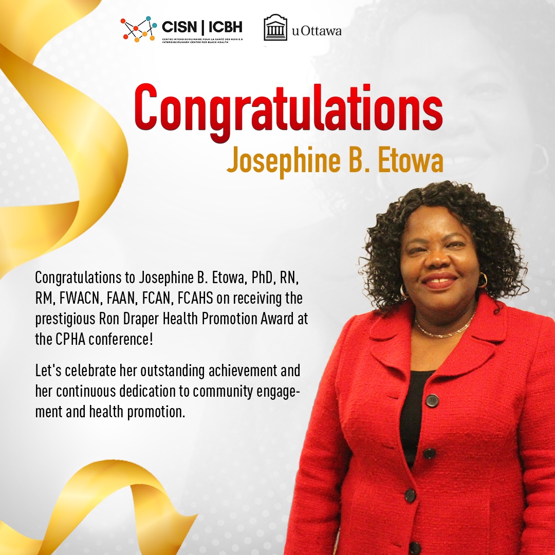 Congratulations to our colleague Dr.  Josephine B. Etowa on receiving the prestigious Ron Draper Health Promotion Award at the CPHA conference! Your incredible and continuous dedication to our community inspire us all! 🎉 #HealthPromotion #CPHA #RonDraperAward #CHRLProgram