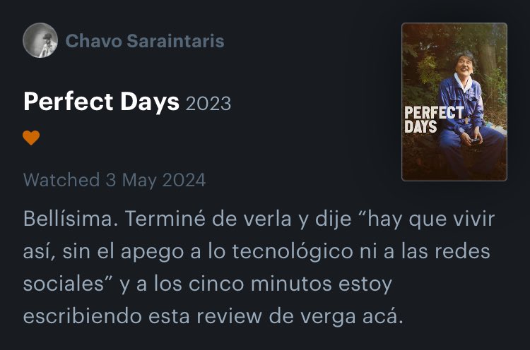 Che, muy buena Perfect Days.