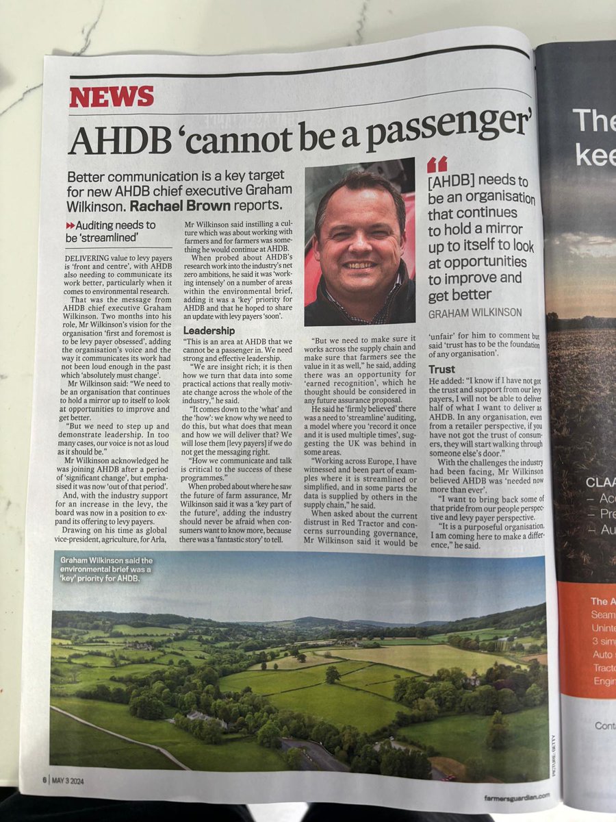 Great to see my interview with @FGRachaelBrown in this week's @FarmersGuardian where we discussed the future direction of @TheAHDB and its pivotal role in the industry. Better communication, delivering tangible value, and tackling industry challenges head-on are all paramount…