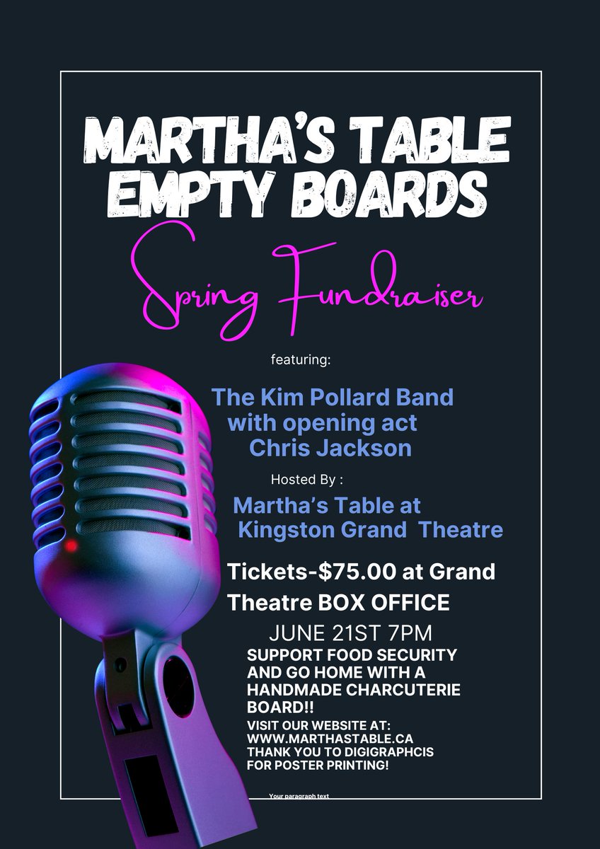 Have you got your tickets yet??  This is going to be one of the best events of the season---hope to see you there!  Get tickets here:  kingstongrand.ca/events/empty-b…
#fundraising #foodsecurity #localmusic