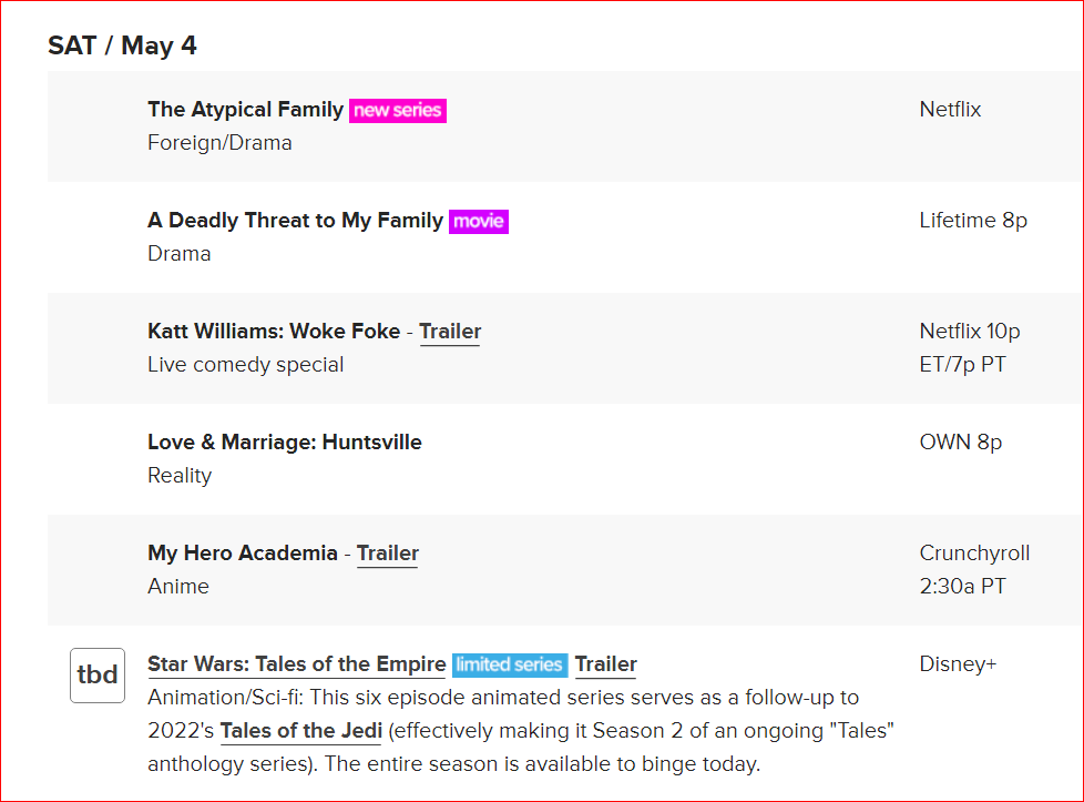 BrightlyAgain's tweet photo. #TVShows #tvviewing #shows PREMIERE DATES FOR NEW AND RETURNING SHOWS AND SPECIALS
From: FRI / May 3 - SUN / May 12
https://t.co/0sNDA9IOSi https://t.co/LJpFW34K6R