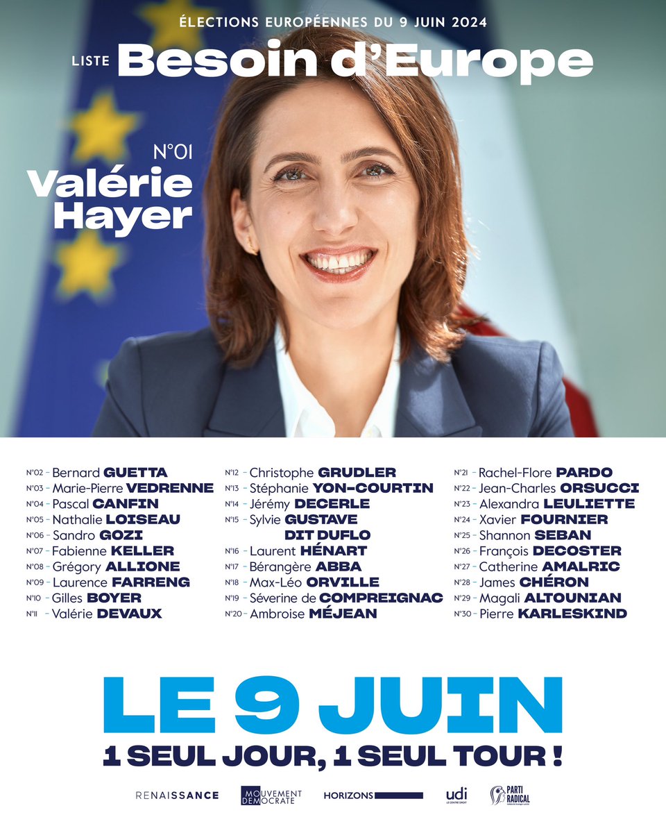 🇫🇷🇪🇺Nos 30 premiers candidats pour porter la voix de la France en Europe ! Une liste de compétence, d’expérience et d’unité de la majorité présidentielle qui s’élargit encore ! Le 9 juin, 1 seul jour, 1 seul tour ! @BesoindEurope