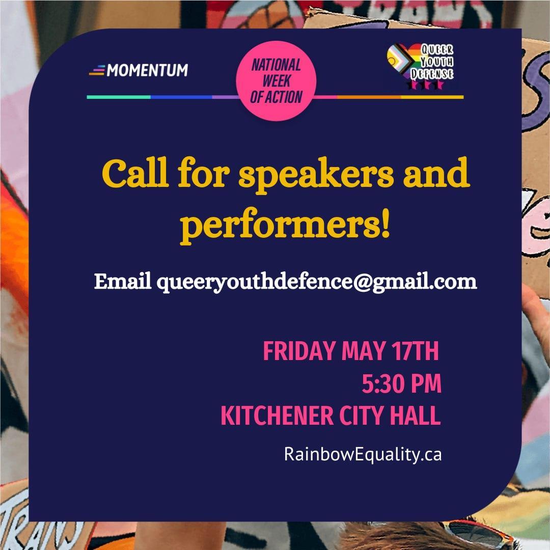 Calling all Queers! Please reach out to me or the email here if you'd be interested in participating as a performer or speaker at our May 17th #RainbowEquality Rally!!