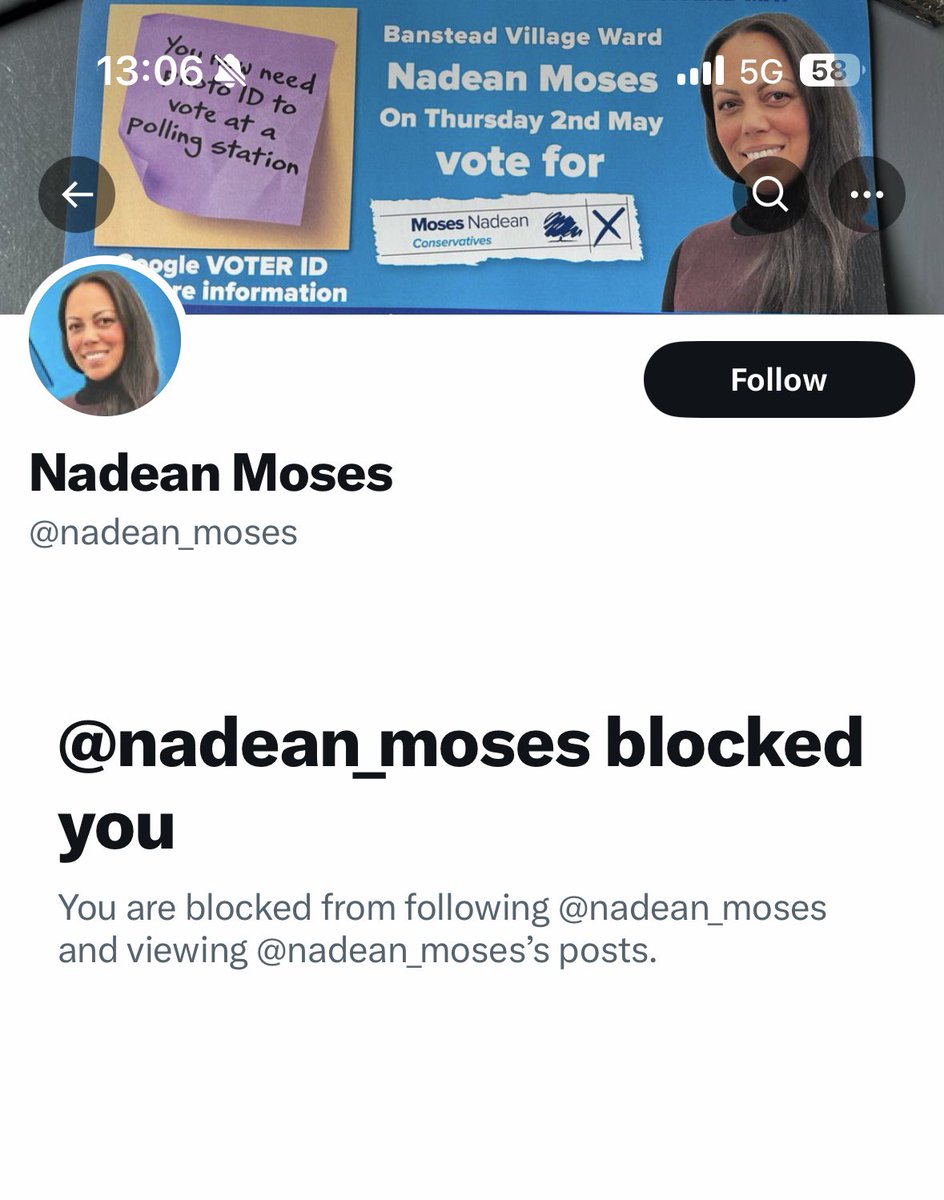 If @nadean_moses hadn’t blocked us, we’d wish her congratulations on her re-election to @reigatebanstead! 😳😳😳