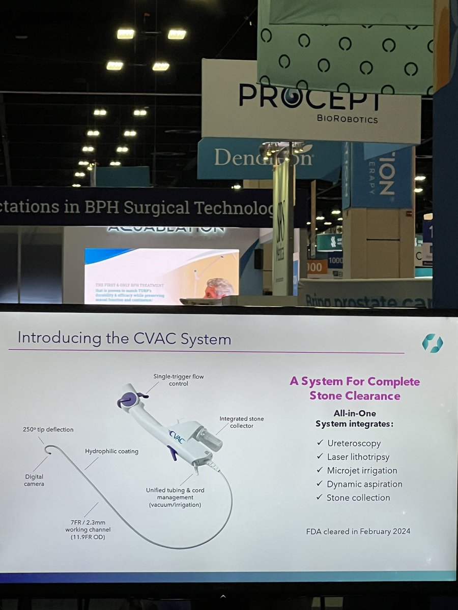 @thomaschi8 on the all new CVAC device from @CalyxoInc @#AUA2024 A truly game changer with: Inflow and outflow Active/passive Aspiration Jet irrigation to stabilize stone TRUE stone clearance Def looking out for this one !