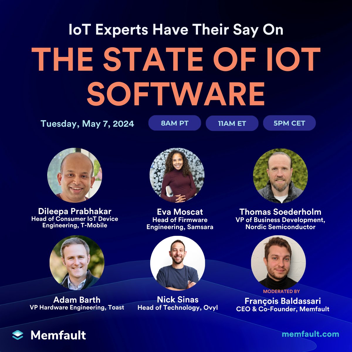 Thrilled to announce that Adam Barth, VP of Hardware Engineering at @ToastTab, will join our all-star panel discussion on Tuesday. 🎉 Have burning q's for these IoT experts? Submit them + RSVP today: hubs.la/Q02w3FWR0 #software #hardware #IoT