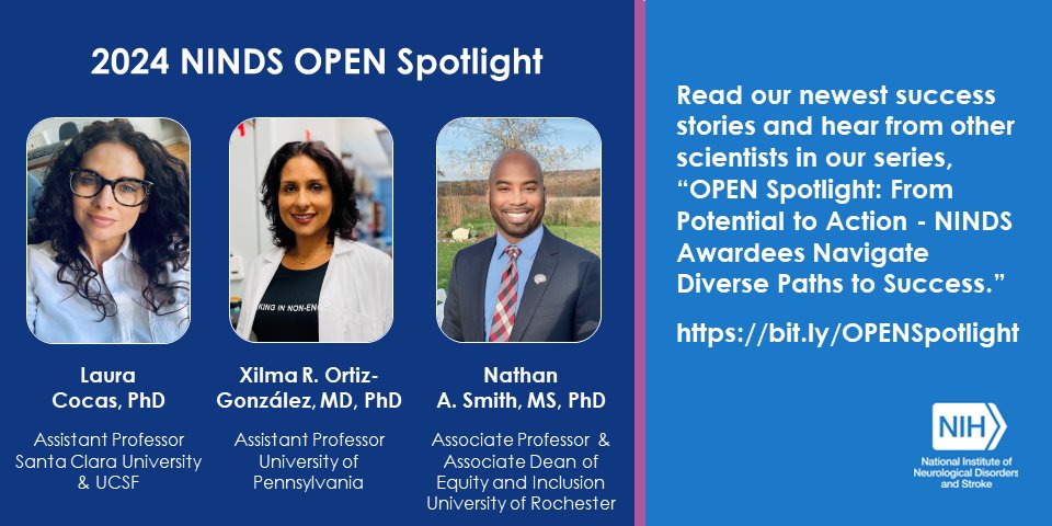 Check out our 2024 OPEN Spotlights highlighting @NathanASmith1, @Cocaslab, and @DrXilma. Read about how their research accomplishments, resilience, and mentorship shaped their successful careers. We’ll be highlighting a profile every week – stay tuned! #OPENSpotlight #NIHFunding