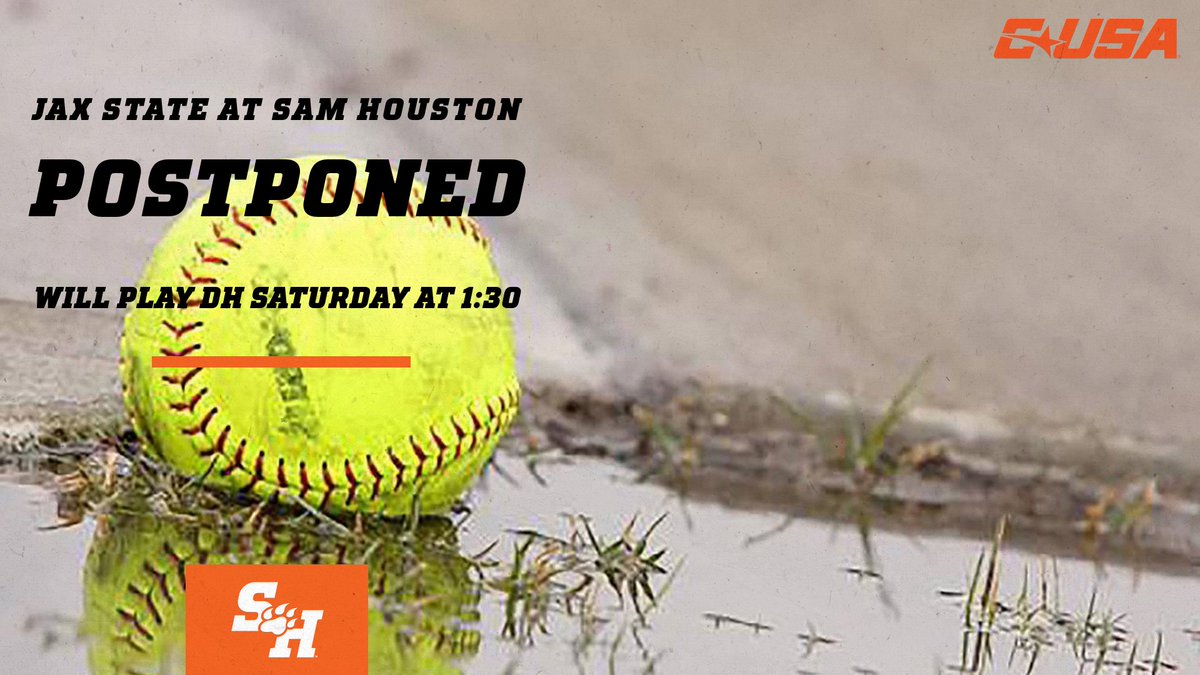 Today's game against @JaxStateSB has been postponed until Saturday. There will now be a DH beginning at 1:30 PM at the Bearkat SB Complex.