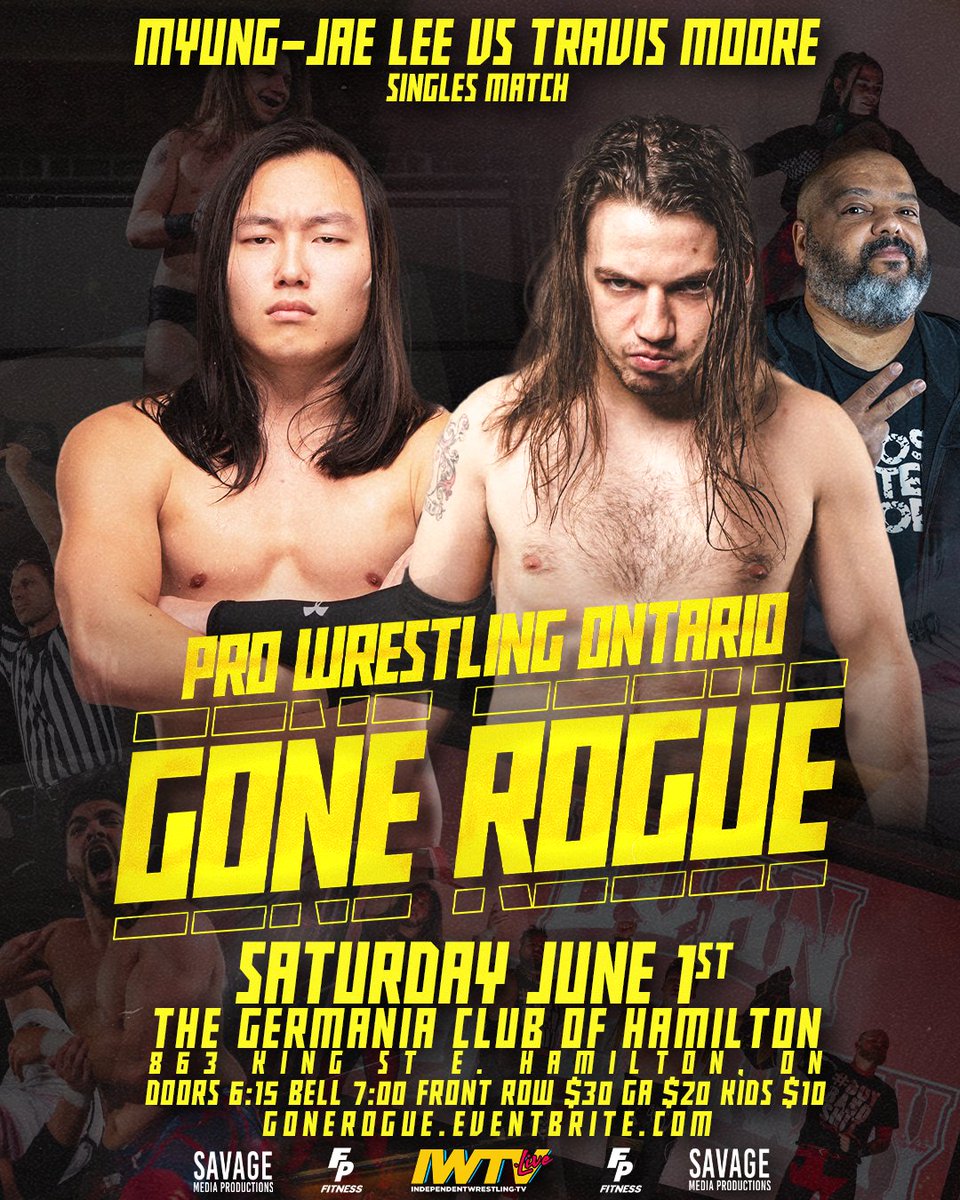 🌐#MATCHANNOUNCEMENT🌐

@The_TravisMoore & @MyNameIsKingdom have been a thorn in the side of PWO

The two will now have to devise a plan if they want to get past this intense tactician @MyungJae98 as the two will meet in singles action on June 1st

Tickets
gonerogue.eventbrite.com