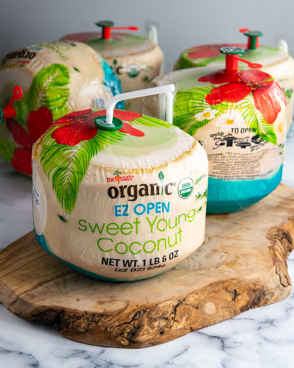 👇 Just Arrived: Organic Drinking Coconuts

Sipping on these EZ Open Coconuts from @MelissasProduce will make you feel like you're on a tropical vacation! Just pull, press, and peel to enjoy refreshing, hydrating coconut water. 🥥
