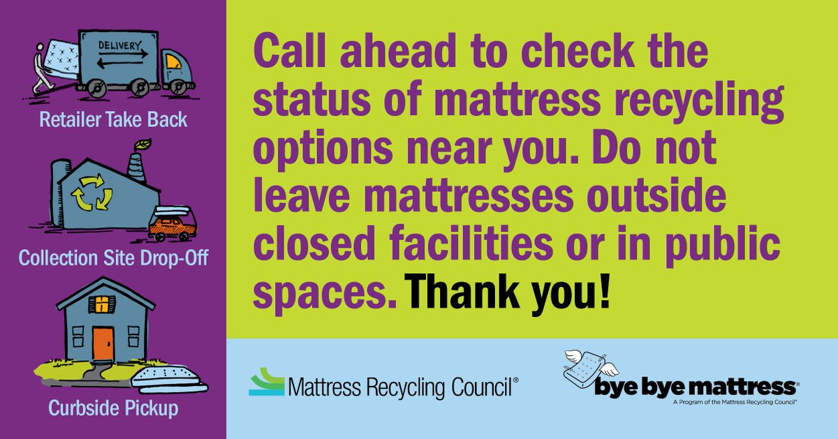 As the weekend begins, we want to remind you to stay safe and to recycle responsibly. Visit our website ByeByeMattress.com to find #mattressrecycling locations near you. ♻️