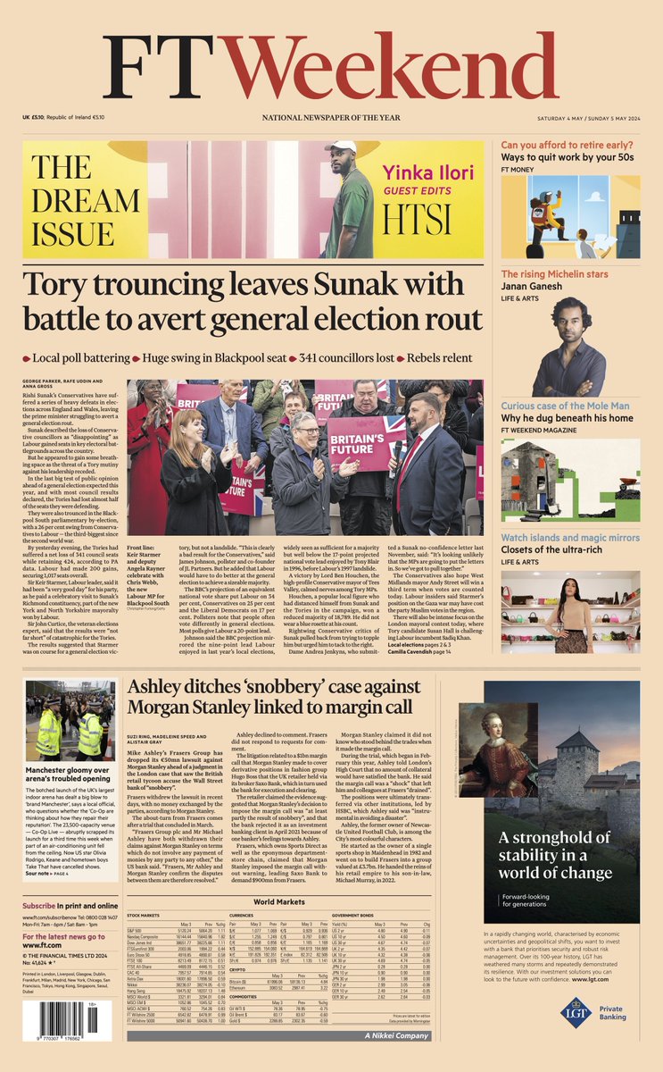 Just published: front page of the Financial Times, UK edition, Saturday 4 May on.ft.com/4drhSh0