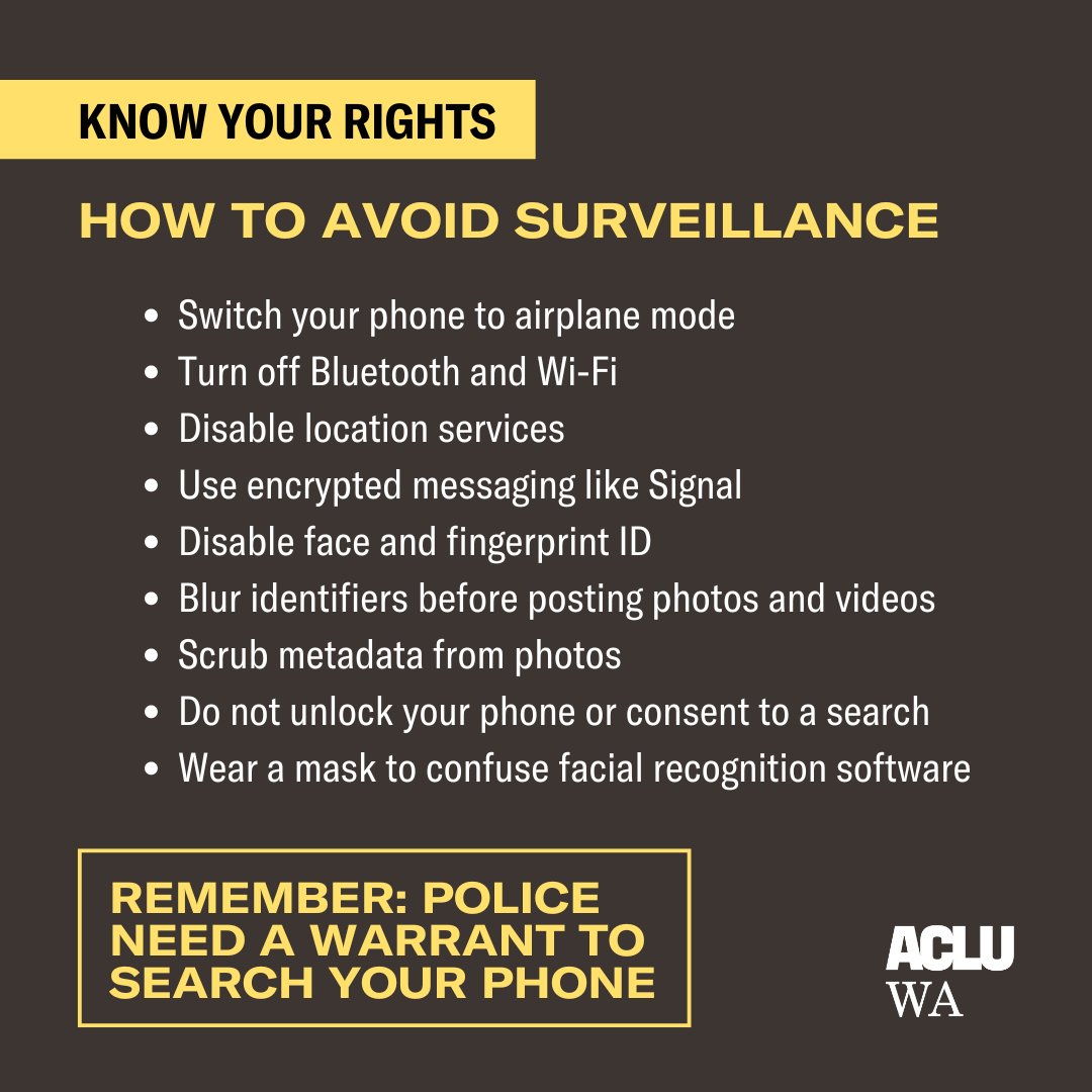Know your protest rights and tips for staying safe.

Visit our protest safety center to learn more: aclu-wa.org/protest-center