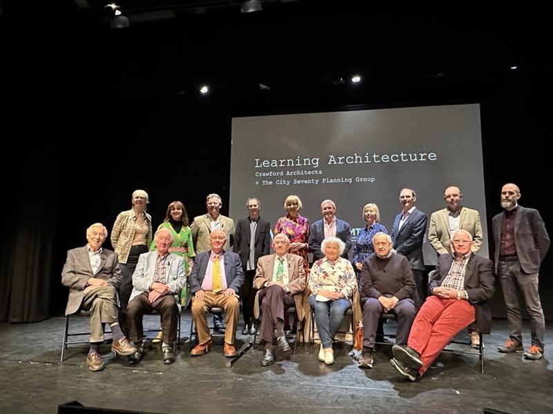 Delighted to welcome the members of the 1956 Crawford Municipal School of Art Architecture course & the City Seventy Planning Group to @MTU_ie today launching Learning Architecture at James Barry Exhibition Centre - art, activism, architecture, education