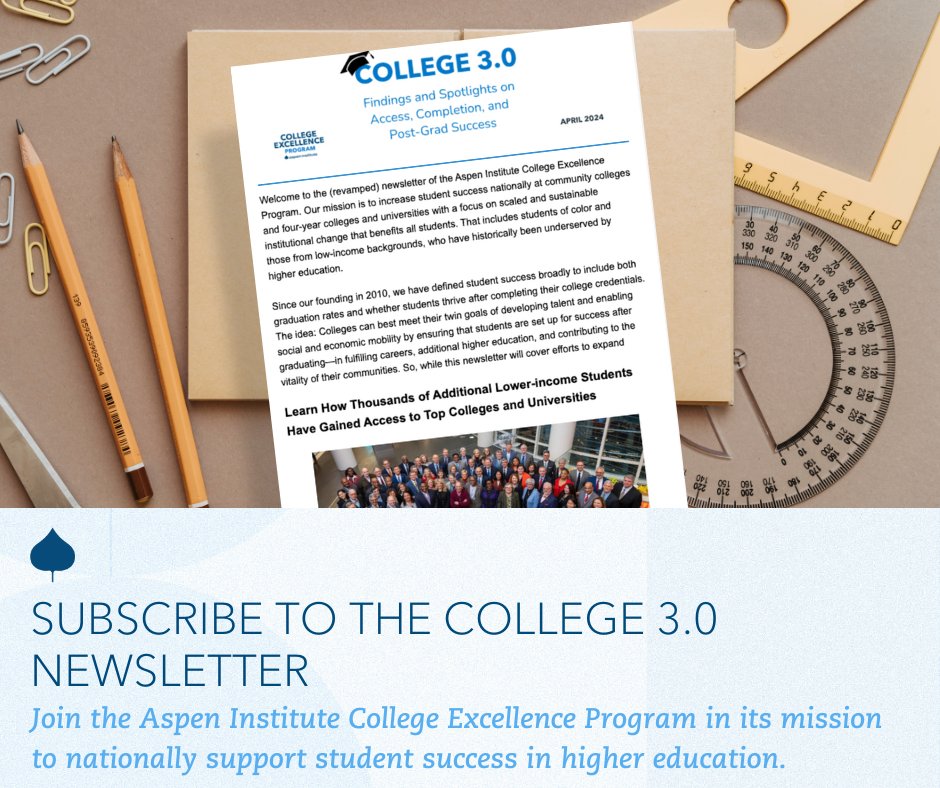 Introducing the newly revamped College 3.0 newsletter by @AspenHigherEd! Subscribe today and gain insights on expanding access to higher education, strengthening graduation rates, and improving post-graduation success: bit.ly/4bqLSIp