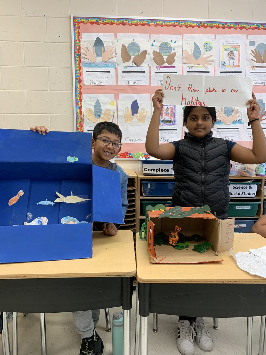 The grade 2s not only created amazing dioramas for their research projects, they shared important facts about animal habitats, diet and the dangers animals face from pollution. Great job!
