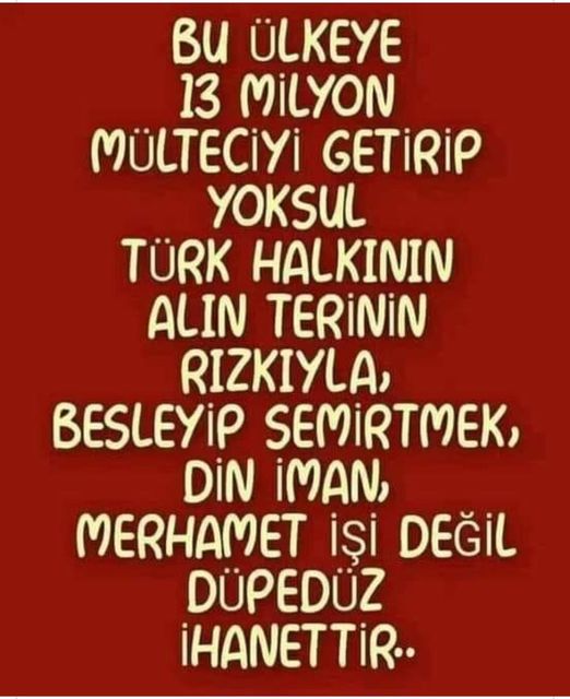 13 milyondan çok daha fazla olduğunu düşünüyorum...🙄
Eğer seçmen önümüzdeki seçimlerde partizan davranmayıp aklını kullanırsa bunları yerle yeksan eder.
#ÇöküşDönemi
#ÜlkemdeSığınmacıİstemiyorum  
#AliErbaş
#Diyanet
#Siyasalİslam
#SuriyelilerSuriyeye 
#ÜlkemdeMülteciİstemiyorum