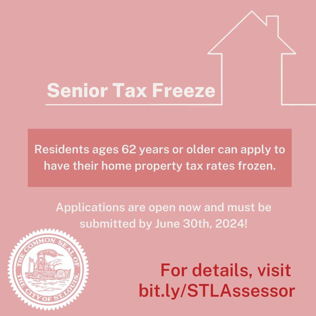 Mayor Jones' senior tax freeze allows for our senior residents to freeze their property tax rates in hopes of protecting the home ownership of our older citizens. To see if you are eligible and to apply today, visit bit.ly/STLAssessor
