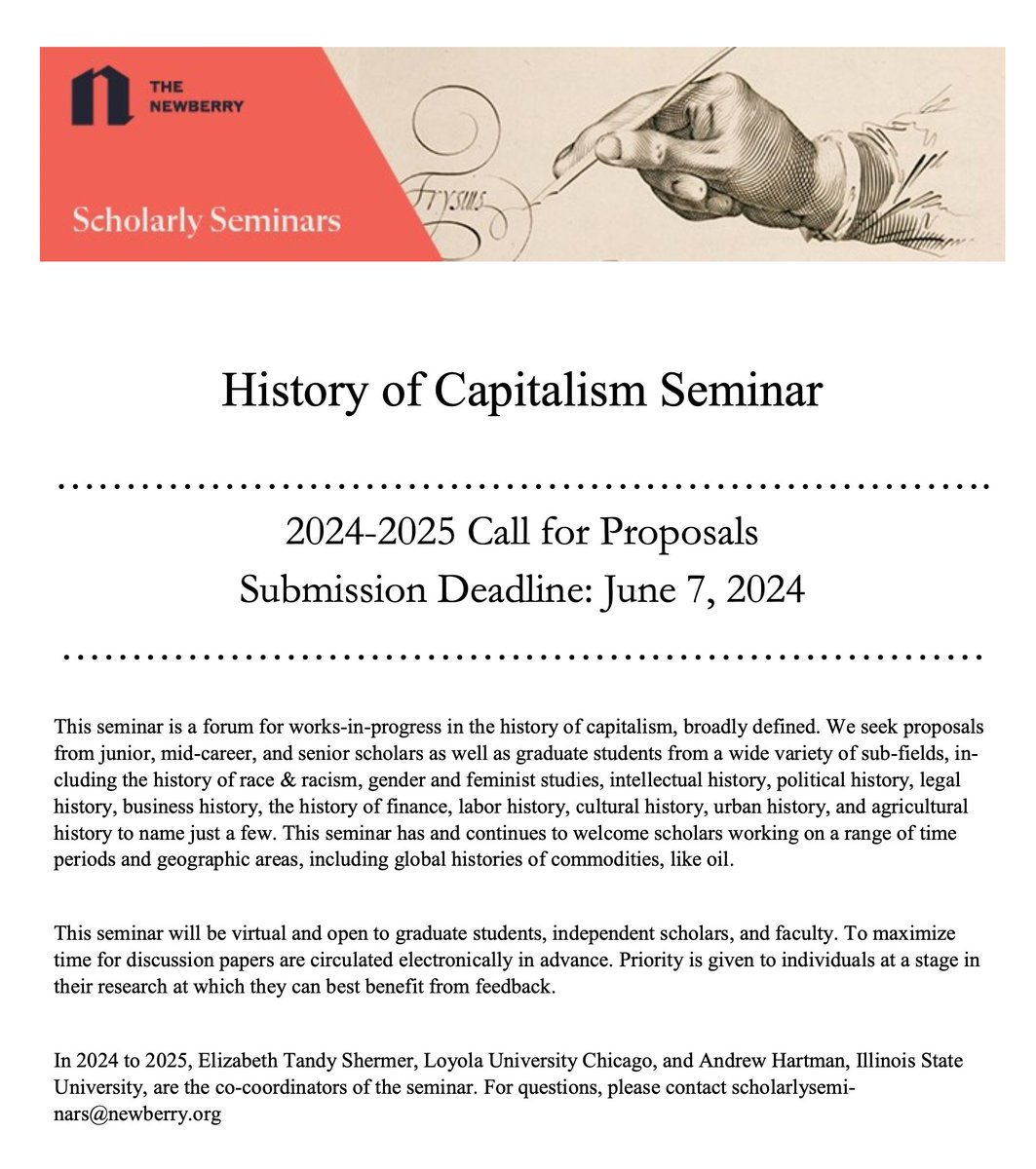 If you're a historian of capitalism broadly defined and would like to present your work-in-progress before the seminar I co-chair with @etshermer at the @NewberryLibrary--consider submitting a proposal!